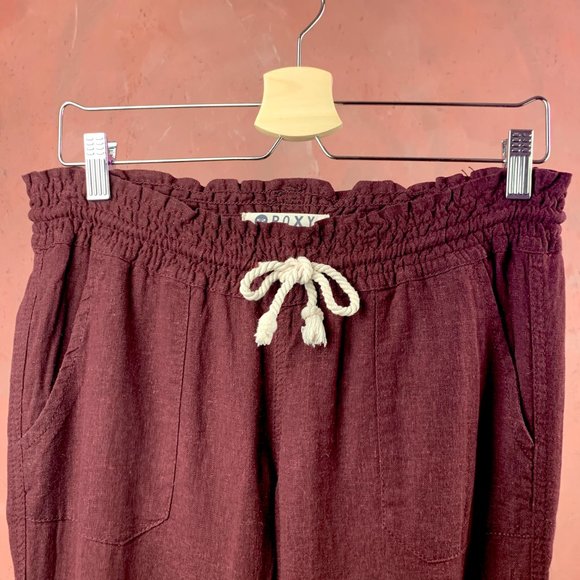 ROXY Linen Blend Wide Leg Pants/Oceanside Pant/Beach Pants Roxy/Burgundy Linen - Picture 1 of 9